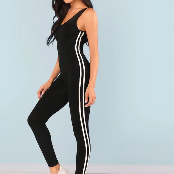 Pants - Backless Striped Side Bodycon Jumpsuit